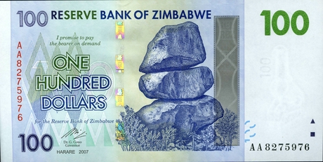 Банкнота в 100 долларов Зимбабве